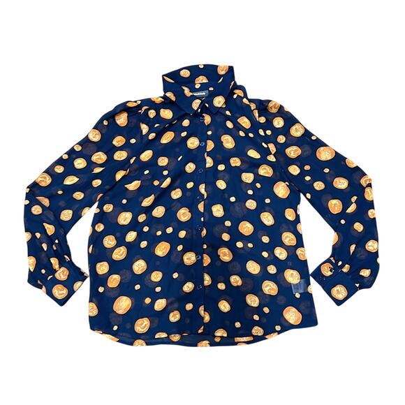 ModCloth Women's Halloween Sheer Long Sleeve Button Down Shirt Size L - Picture 1 of 10